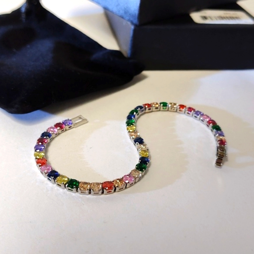 MACY'S Multi color CZ Bracelet Silver plated Brass 7.5" - Picture 5 of 6